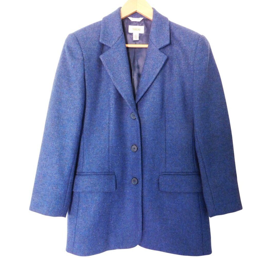 Talbots Womens Wool Blazer Blue Made in Italy Lined Career Size 6 Oversized
